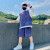 迪士尼小孩穿的男童夏装套装中大儿童装夏季运动时髦男孩短袖帅气潮 蓝色 120码 (身高110-120cm )