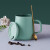 传旗陶瓷马克杯450ml大容量咖啡杯带勺盖牛奶杯茶杯办公水杯绿 牛油果绿
