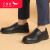 红蜻蜓男鞋夏季新款商务正装男皮鞋套脚爸爸鞋舒适平底防滑单鞋 黑色 39
