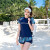 雁莎大码泳衣女夏分体运动短袖显瘦胖mm200斤遮肚平角温泉泳装 粉色 4XL(160-180斤)