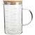 优思居量杯大容量水杯带刻度耐高温可微波厨房烘焙容器玻璃杯 350ml带盖加厚款