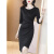 YUYI/原创 黑色连衣裙女春夏2023年新款一步修身显瘦气质职业包臀裙子 黑色中袖 XL