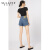萨拉维夫品牌高腰牛仔短裤女2024年夏季薄款宽松简约显瘦小个子阔腿裤 深蓝色 S