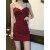 道花途法式赫本风红色吊带连衣裙女夏季新款小个子包臀短裙内搭打底裙子 酒红色 XS
