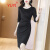 YUYI/原创 黑色连衣裙女春夏2023年新款一步修身显瘦气质职业包臀裙子 黑色中袖 XL