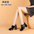 鸥诗洛（oushiluo）品牌新款系带超高跟9cm粗跟气质中年单鞋工作鞋漆皮方头休闲女鞋 黑色 33