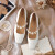 ROSE CASTLE婚鞋女粗跟新娘鞋珍珠一字带孕妇可穿白色方头玛丽珍皮鞋 白色(平底)R7117礼盒版 34