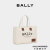 巴利（BALLY）巴利女士米白色棕色拼色经典帆布托特包6301346 米白色/棕色