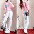 NPZ 花色冰丝速干运动套装女夏季洋气两件套短袖休闲薄款减龄运动服 花色上衣+白色裤子 M【100-115斤】