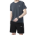 吉普（JEEP）夏季运动服套装男宽松速干冰丝五分裤短袖T恤篮球跑步服透气排汗 N-7777黑色 5xl