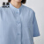 本来BENLAI女士纯棉小立领短袖衬衫2024夏季新款轻薄宽松休闲衬衣 蓝色 S