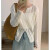 事思韩版设计镂空长袖针织衫上衣2024夏季新款宽松慵懒开叉罩衫 米白色 S
