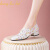 朗布雷（LANGBULEI）品牌 单鞋女新款 洞洞鞋镂空防水台高跟女鞋 一脚蹬粗跟凉鞋女 灰色（礼盒装） 34