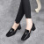 纯淘阁2023春季新款深口单鞋女方头皮鞋中跟粗跟软皮鞋时尚漆皮 黑色 35