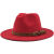 珀灵新品双皮带扣白色毛呢帽子平顶礼帽女秋冬英伦复古风宽帽檐爵士帽 红色 M（56-58cm）