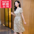 RVKE杭州重磅真丝连衣裙夏季新款小个子洋气收腰显瘦桑蚕丝印花a字裙 米白色 XL