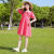 麦尚琪女中大童2023夏新款玫红格子公主裙韩版花边娃娃领短袖连衣裙 玫红色 110cm