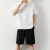 RFKU夏季新款男士短袖t恤宽松运动休闲套装大码加肥上衣服短裤两件套 白色 4XL
