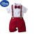 迪士尼（Disney）男童套装夏季夏天红色2岁3男孩衣服宝宝周岁礼服婴儿夏装绅士西装 8028两件套+凉鞋短袜 80cm