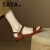 TATAXI法式一字带凉鞋女夏平底软底真皮低跟舒适原宿风复古大码41一43 棕色 37