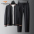 梵卡丹迪品牌秋冬新款休闲运动套装男弹力时尚撞色棒球领夹克两件套 黑色 M