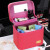 酷奇袋鼠（KUQIDAISHU）化妆箱时尚大容量硬壳化妆包便携带镜子手提收纳箱双层 808玫红秀格子 支持定制