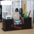 槿瑰【轻奢高品质】皮革办公室桌面收纳盒架办公桌双笔筒创意可爱韩版 咖色牛皮纹