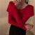 绣青梅设计感气质一字领套头毛衣女秋冬季韩版外穿修身蝴蝶结打底针织衫 红色 均码