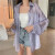 夏中野灰色冰丝衬衫女夏季薄款开衫设计感小众垂感罩衫衬衣外套上衣 浅紫色衬衫 均码