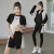 朵梵蓮（Duofanlian）新款运动套装女瑜伽服女上衣女瑜伽服长袖连帽运动跑步背心健身 黑紫五件套秀2305 XL