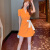 映雯欧洲站法式小个子西装连衣裙女夏季薄款气质收腰短袖蝴蝶结小西服 KH66橙色 橙色 S 75-95斤