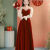 棠檀订婚衣服女平常可穿敬酒服新娘在逃公主法式主持年会红色结婚礼服 32003短款长袖 2XL