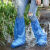 一次性防水鞋套下雨天防雨防滑脚套外穿塑料加厚耐磨雨鞋高筒长筒 蓝色长筒20只装加厚/防水防脏