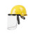德威狮电焊面罩安全帽焊工防护面具透明耐高温全脸罩打磨头戴式割草 黑色屏1片+铝支架+黄色安全帽