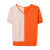素荨v领短袖恤女夏季新款冰丝针织衫女时尚拼色体恤衫上衣56823 橘色 M