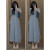君芳雅（junfangya）高个子女装连衣裙到脚踝碎花梨形身材女生超长款夏季及踝长裙连衣 蓝色 S
