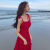WCTTK草原拍照服装去海边穿的裙子适合泰国吊带云南旅游衣服女三亚出游 XL 酒红色
