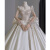 GIOIO法式白色缎面轻婚纱礼服2024新款新娘小个子质感复古拖尾主纱 白色齐地婚纱 XS