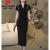 皮尔卡丹小个子收腰开叉连衣裙女夏季新款高端精致显瘦领气质高级感裙子 黑色 S [80-90斤]