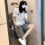 JPN运动套装女 轻奢潮牌2023夏季新款宽松显瘦休闲两件套 白色t恤＋条纹短裤 S