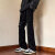 楠语秋（NANYUQIU）美式复古新款纯黑牛仔裤男春季潮流绑带设计感微喇裤情侣机能长裤 黑色 S
