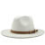 珀灵新品双皮带扣白色毛呢帽子平顶礼帽女秋冬英伦复古风宽帽檐爵士帽 红色 M（56-58cm）