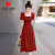 皮尔卡丹（pierre cardin）法式感红色连衣裙女2024年夏季新款温柔风收腰茶歇气质长裙子 酒红色 S