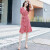 LPOX碎花雪纺连衣裙女夏装2024新款韩版收腰显瘦喇叭袖裙子中长款 红色连衣裙 S 70-90斤