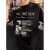 乔骏晟欧美复古t恤男短袖字母印花夏季重磅半袖上衣宽松男装ins 黑色(200克) M