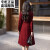 SZ设计感精致时尚假两件撞色连衣裙2024年春秋新款收腰显瘦连衣裙潮 红色23816 M