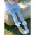 迪士尼女童打底裤2024新款夏装儿童卡通薄款可爱小女孩洋气夏天外穿裤子 蓝色 艾莎T恤裙 80cm
