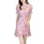 杜宾爵碎花雪纺连衣裙2024年夏季新款收腰V领粉色超仙女小个子荷叶裙子 短款 S