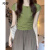 巧谷（QuinceGirl）韩系牛油果绿色冰丝正肩短袖t恤女夏季修身辣妹针织短款体恤上衣 绿色 S