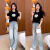 CJUQ新中式女装套装国风刺绣牛仔裤夏季T恤2024时尚显瘦减龄修身两件 高档 黑色T恤 上衣 S 80-95斤
